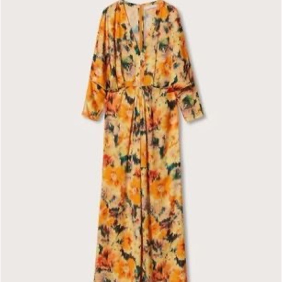 MANGO Flower Patterns Casual Flared V-Neck Long Sleeves Long maxi dress size 2 - Picture 11 of 11